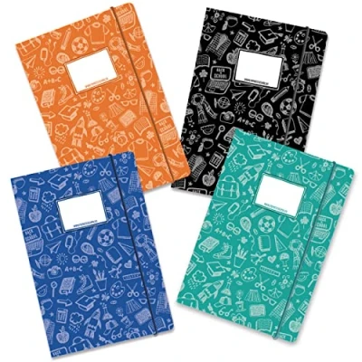 Immagine di Papierdrachen 4 cartelline senza plastica di alta qualità con elastico in formato DIN A4 motivo Scribble Cartellina per studenti raccoglitori Set numero 11