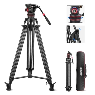 Immagine di NEEWER 78&quot; Treppiede Video, Fibra Carbonio, per Fotocamere a Sgancio Rapido, Testa Fluida Smorzante Regolabile, Piastra QR Doppia Modalità, Carico 22lb,LL35