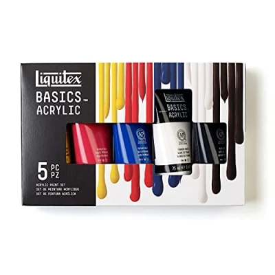 Immagine di Liquitex 3699405 Basics Pittura acrilica, Pigmenti per artisti monopigmentati, Resistente alla luce, durevole nel tempo, Finitura satinata, Set di colori 5 Tubi da 75 ml