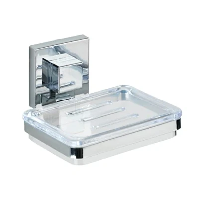 Immagine di Wenko portasapone da Parete Vacuum Loc Quadro, per Bagno e Cucina, Montaggio a Senza Fori, antiruggine, Acciaio Inossidabile Lucido con Piatto in plastica Trasparente, 12x6,5x12cm