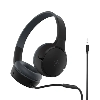 Immagine di Belkin SoundForm Mini Cuffie on ear con filo per bambini, headset over bambini microfono didattica a distanza, scuola, viaggi e videogiochi, dispositivi AUX da 3,5 mm Nero