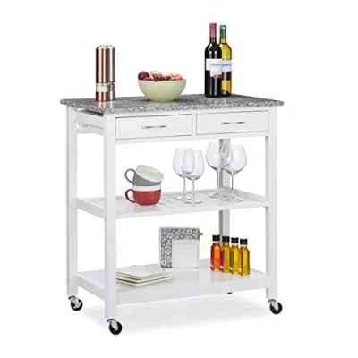 Immagine di Relaxdays Carrello Cucina, Mobile Penisola Moderno, Stile Rustico, 2 Ripiani, Cassetto, HLP 87x78x48,5cm, Bianco, Fibra di Legno