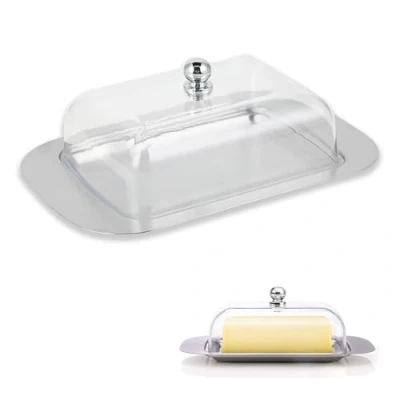 Immagine di Portaburro in acciaio inossidabile con coperchio Grande burriera lucido e plastica PV, lavabile lavastoviglie, contenitore ideale per conservare il