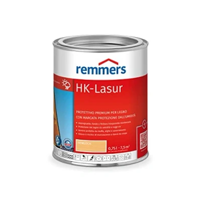 Immagine di Remmers vernice trasparente HK hemlock, 0,75 litri, decorativa premium per esterni, tripla protezione del legno con impregnante + fondo finitura, da umidità e raggi