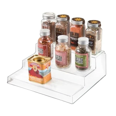Immagine di iDesign Organizer cucina, Piccolo scaffale cucina a 3 ripiani in plastica, Pratico porta spezie ideale anche per cibi conservati e barattoli, trasparente