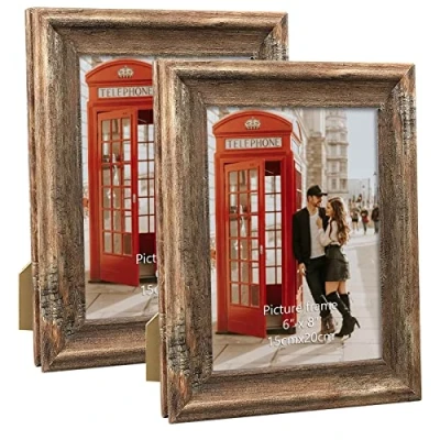 Immagine di PETAFLOP Set di 2 cornici rustiche da parete e tavolo, 15 x 20 cm, colore: marrone