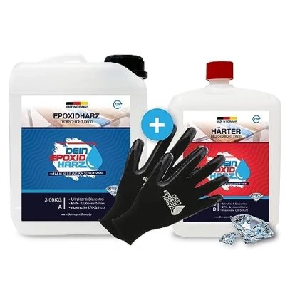 Immagine di Strato spesso, resina epossidica con indurente, set da 4,5 kg, qualità professionale, ultra trasparente e inodore, 10 cm in una colata + guanti protettivi