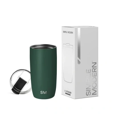 Immagine di Simple Modern Tazza da Viaggio per Caffè con Coperchio a Ribalta, Freddo in Acciaio Inossidabile Isolata, Regali Donne &amp; Uomini, Voyager Collezione, 470ml, Forest