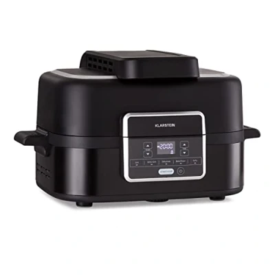 Immagine di Klarstein Friggitrice ad Aria 2 in 1, Air Fryer 1500W, Calda Digitale, Airfryer Elettrica 5 Programmi, Timer, Facile Utilizzo, con Cestello, Piastra, Litri