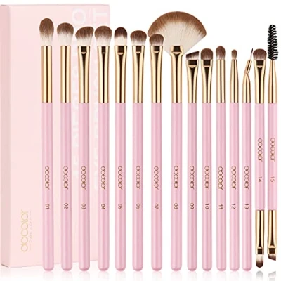 Immagine di Docolor 15 Pezzi Pennelli Make Up Occhi per Trucco Correttore ombretto Professionale Sopracciglia Eyelash Eyeliner Blending Brushes,Oro Rosa