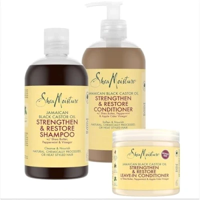 Immagine di SheaMoisture Jamaican Black Castor Oil Shampoo per la cura dei capelli, 1 flacone da 384 ml, balsamo capelli naturali, trattati chimicamente o stirati a caldo, 3 pezzi