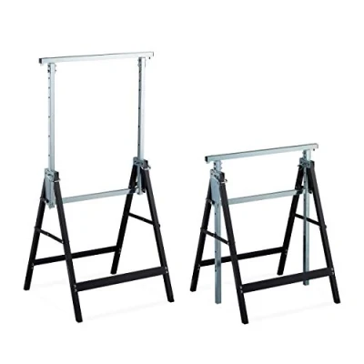 Immagine di Relaxdays Cavalletto da Lavoro, Set 2, Banco Lavoro Resistente, max. 200kg, 80 130cm, Pieghevole, Nero Argento