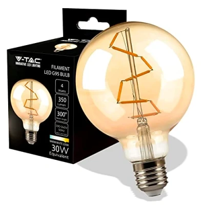 Immagine di V TAC Lampadina LED Filamento Ambrata G95 con Attacco E27 4W (Equivalenti a 30W) 350 Lumen Lampadine Vintage Retrò Massima Efficienza e Risparmio Energetico 2200K Bianca Calda