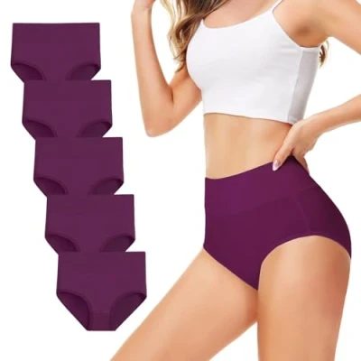 Immagine di TUUHAW Mutande Donna Pacco da 5 Culotte Vita Alta Slip Cotone Mutantina Elastiche Pantaloncini Post Parto Taglia Viola S