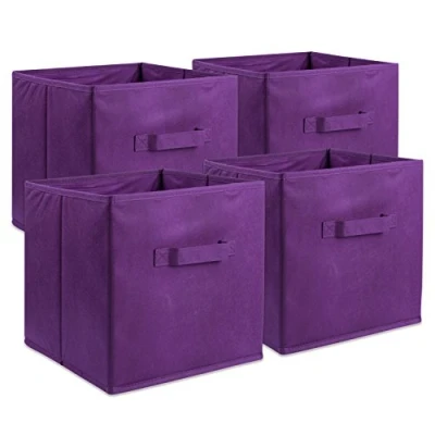 Immagine di DII Contenitore portaoggetti pieghevole in tessuto non tessuto, cubo, grande, 11 x cm, melanzane, 4 pezzi