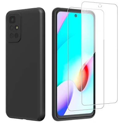 Immagine di NEW&#039;C Cover per Xiaomi Redmi 10 in silicone custodia ultra sottile nero e 2 x vetro temperato 10, pellicola protettiva schermo