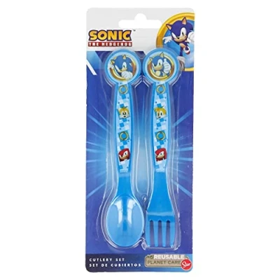 Immagine di Set di 2 posate per bambini riutilizzabili in plastica composta da forchetta e cucchiaio Sonic