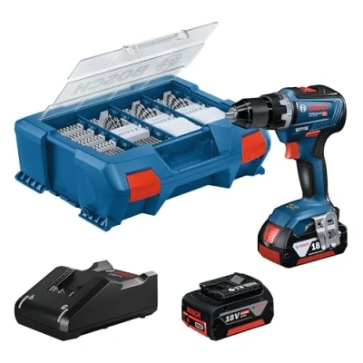Immagine di Bosch Professional GSR 18V 55 06019H5209 Trapano avvitatore a batteria 18 V 4.0 Ah Li Ion incl. seconda batteria, caricabatterie, accessori,