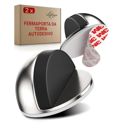 Immagine di LouMaxx Fermaporta a Pavimento Autoadesivo Set di 2 Fermaporte in Acciaio Inox Ferma Porte Adesivo Design Efficace Da Terra