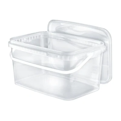 Immagine di BenBow Secchio rettangolare con coperchio 1x 5l trasparente adatto al contatto alimenti, contenitore di plastica impilabile manico vuoto