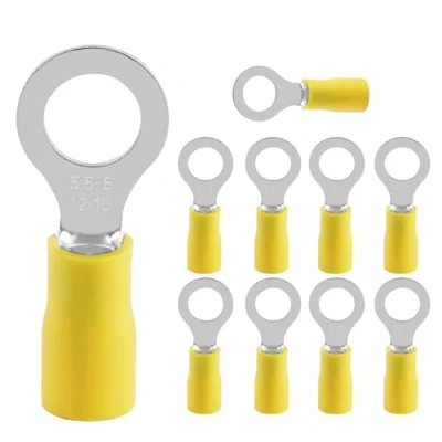 Immagine di 10 Pezzi Connettori ad Anello,Connettore Occhiello,Capicorda Preisolati PVC,4,0 6,0 mm² giallo foro Ø M6 RV,per collegare elettricamente gli cavi