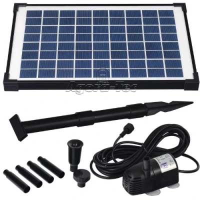 Immagine di Agora Tec Pompa per laghetto a energia solare, 10 W, portata max600 l/h, altezza getto fontana 1 m, adatto piccoli laghetti o fontane