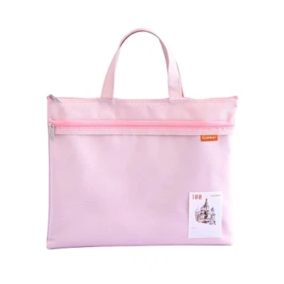 Immagine di Cartellina portadocumenti formato A4, in nylon, impermeabile, doppia chiusura lampo, piccola etichetta, per studenti, ufficio, borsa da viaggio, rosa