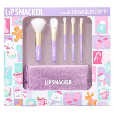 Immagine di Lip Smacker Holiday Makeup Brush Set, Set di Pennelli Trucco per Bambina, include 6 Trucchi, contiene Blush Cremoso, Ombretti e Matita Occhi, un Look Creativo