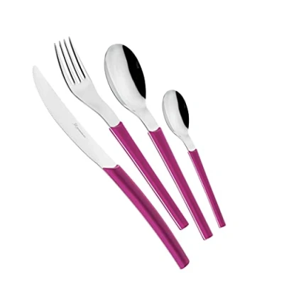 Immagine di EME POSATERIE Loto Fucsia 239 Set di Posate da Tavola in acciaio inox 18/10, per 6 persone, 24 pezzi