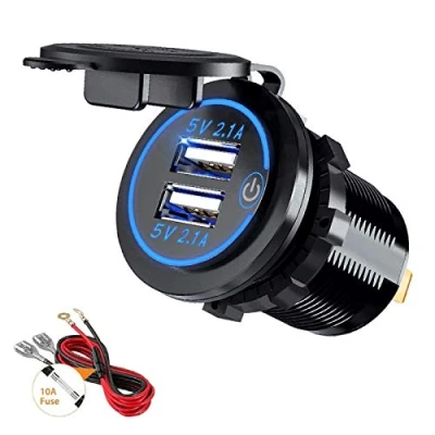 Immagine di Thlevel Presa USB per Auto 12V / 24V 4.2A Caricabatteria da Doppio Impermeabile con LED Indicazione Moto, Auto, Camper, Camion, Barche (Verde)