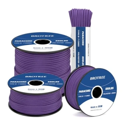 Immagine di Brotree 550 Paracord 4mm 30m Corda 100% Poliestere Tipo III 7 Fili per Bracciale, All&#039;Aperto, Campeggio, Sopravvivenza Viola