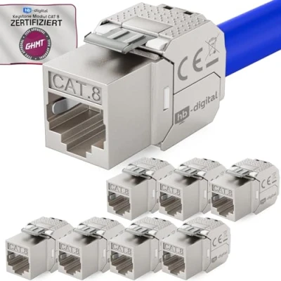 Immagine di hb digital 8x CAT 8.1 Keystone Modulo Connettore 2000 MHz 40 Gbit STP Jack RJ 45 per Patch Panel Ethernet LAN Posa del cavo