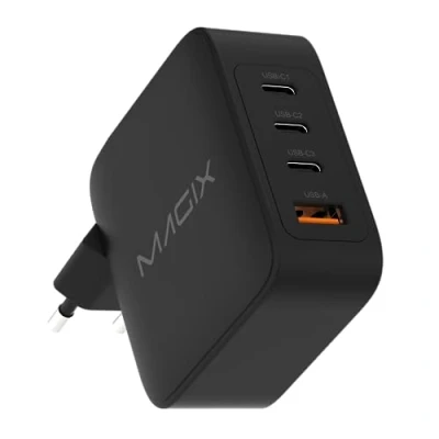 Immagine di Magix Caricatore 4 Porte 140W, Caricabatterie GaN PD Power Delivery, 3x USB C e 1x A, per MacBook Pro, Dell XPS, iPhone 15/14/13/12 Series, iPad, Galaxy S23 Ultra, Switch altro (EUR PLUG)