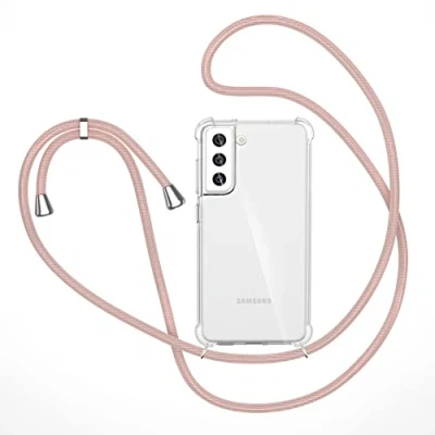Immagine di XTCASE Cover con Cordino per Samsung Galaxy S22 5G, Custodia Trasparente Collana Tracolla Laccio Collo Ultra Sottile Morbido TPU Silicone Antiurto AntiGraffio Case, Oro Rosa