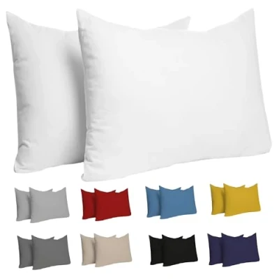 Immagine di Dreamzie Federa Cuscino (Set di 2) Bianco Cotone per i Cuscini 40 x 60 cm 100% Jersey da Copri Letto Fodera Protezione