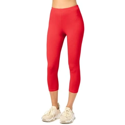 Immagine di Merry Style Leggings Donna 3/4 Pantaloni Capri Morbidi e Confortevoli Leggins in Cotone Traspirante Elastici Delicati sulla Pelle Sensibile MS10 199 (Rosso, 4XL)
