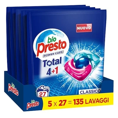 Immagine di Bio Presto Power Caps Classico, Detersivo Lavatrice Predosato In Capsule, Confezione Da 135 Lavaggi