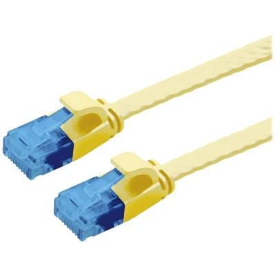 Immagine di Value 21.99.2030 RJ45 cavo di rete, patch CAT 6A U/UTP 0.50 m Giallo non schermato, piatto, contatti connettore dorati 1 pz.