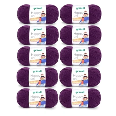 Immagine di Gründl Happy Uni (Filato per Maglieria e Uncinetto con Carattere Simile alla Lana in 100% poliacrilico, Anti Pilling, 100 g / 250 m, Dimensioni dell&#039;ago: 4 5, 10 x g), Prugna