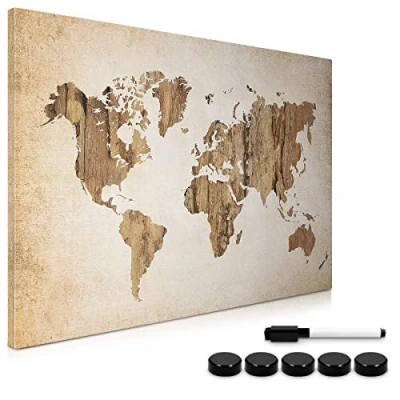 Immagine di Navaris Memo Board Lavagna Magnetica 40x60cm Lavagnetta Scrivibile Cancellabile con 1x Pennarello e 5X Calamite Bacheca Design World Map