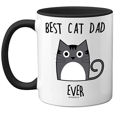 Immagine di Stuff4 tazza con scritta in inglese Best Cat Dad Ever, regalo per gli amanti dei gatti, regali carini uomini, divertenti gatto, da caffè ceramica 325 ml, lavabile