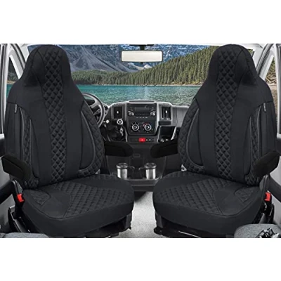 Immagine di BREMER SITZBEZÜGE set di 2 coprisedili per piloti compatibili con camper Hymer Ducato camper, braccioli colore nero, WPL404