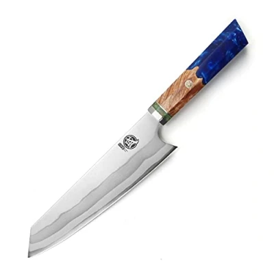 Immagine di MITSUMOTO SAKARI 21 CM Coltelli da Cucina Professionali, in Acciaio Damasco a 7 Strati, Cuoco Giapponese Kiritsuke Forgiato Mano (Manico Rosso Melograno)