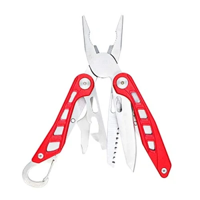 Immagine di Amazon Basics Coltello multiuso 8 in 1 acciaio inossidabile con blocco di sicurezza e custodia nylon, Rosso
