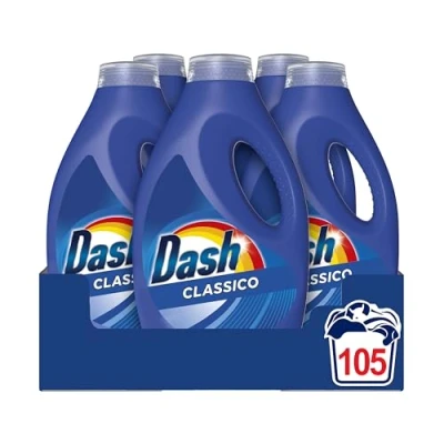 Immagine di Dash Detersivo Liquido Lavatrice, 105 Lavaggi (21x5), Classico, Rimuove Le Macchie, Efficace Anche A Freddo E In Cicli Brevi