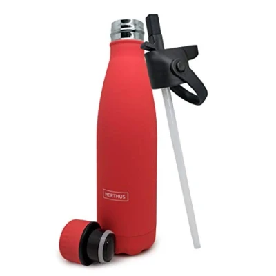 Immagine di Nerthus FIH 577 Thermos a Doppia Parete per Freddo e Caldo. Disegno Corallo in Acciaio Inossidabile con Tappo Cannuccia 500 ml. Senza BPA
