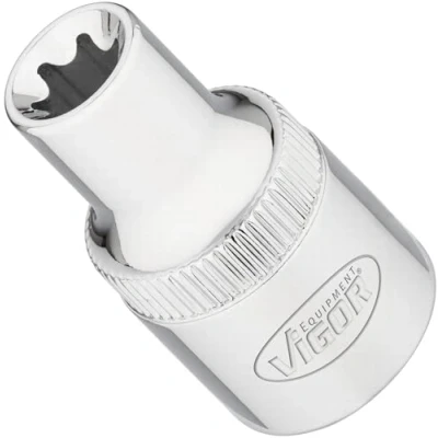 Immagine di Vigor V2730N Inserto per chiave a bussola Torx, larghezza E10, attacco quadrato da 12,5 mm, profilo E, lunghezza 38 strumento lavori di precisione