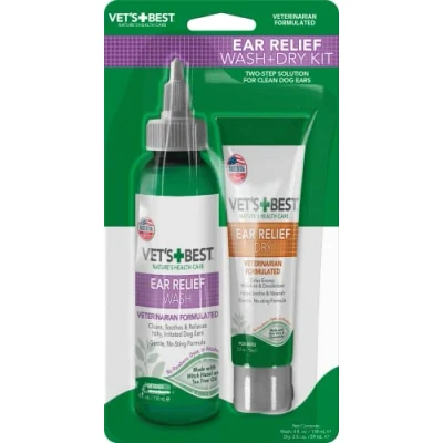 Immagine di Vet&#039;s Best Kit Lavaggio Sollievo Orecchie e Detergente Asciutte per Cani