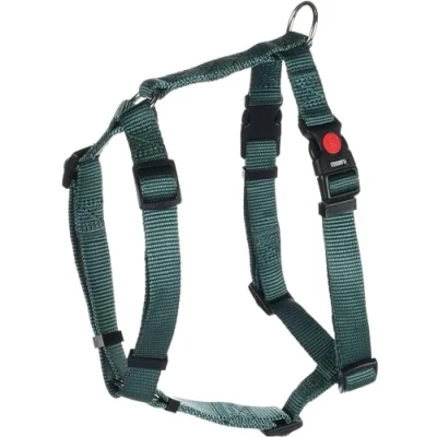 Immagine di Flamingo Pettorina per cani H Ziggi verde scuro M 45 65 cm 20 mm regolabile in continuo con anello legare un guinzaglio fibbia a clic e pulsante di sicurezza