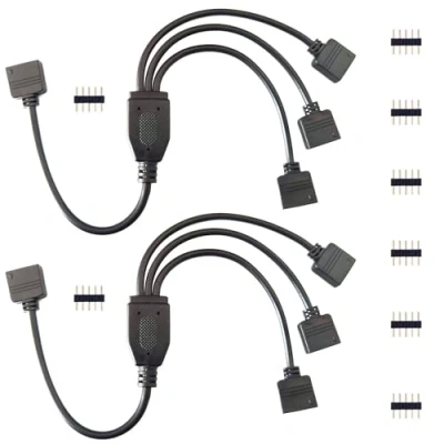 Immagine di 2pcs Cavo Divisore Striscia LED RGBW 1 a 3 Splitter Connettore Angolare Nastro Prolunga 5 Pin Strip Estensione per Strisce 5050, Bianco, 30cm di Lunghezza, Nero